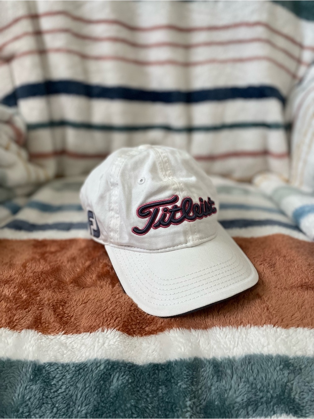 Titleist Kids White Cap with Navy and Red Script Logo